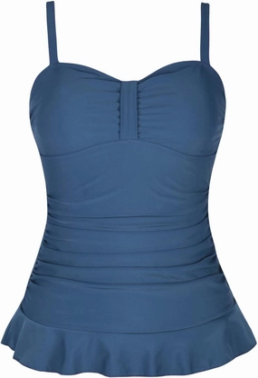 Hilor Women's 50's Retro Ruched Tankini Swimsuit Top with Ruffle Hem Bathing Suit Top Tummy Control Swim Tops