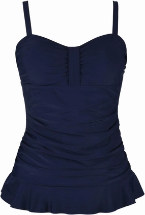 Hilor Women's 50's Retro Ruched Tankini Swimsuit Top with Ruffle Hem Bathing Suit Top Tummy Control Swim Tops