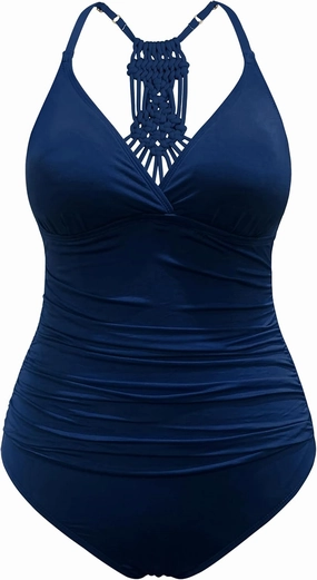 Hilor Women's Tummy Control One Piece Swimsuits Halter V Neck Push Up Slimming Bathing Suits Ruched Swimwear