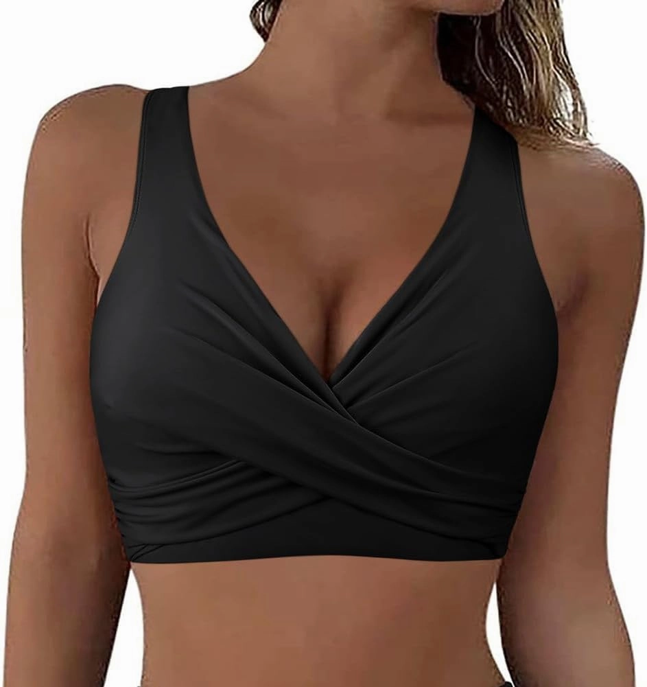 Hilor Women's Underwire Bikini Tops Push Up Criss Cross Swim Top Swimsuit Sexy V Neck Bikini Bathing Suit Top Only