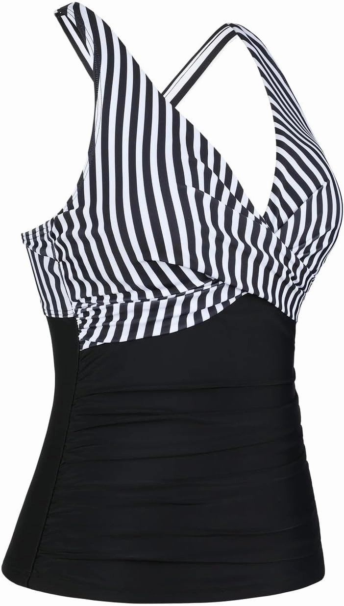 Hilor Women's Underwire Tankini Top Tummy Control Bathing Suits Sexy V Neck Crossover Swim Top Only