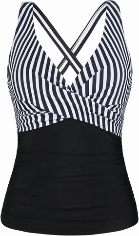 Hilor Women's Underwire Tankini Top Tummy Control Bathing Suits Sexy V Neck Crossover Swim Top Only
