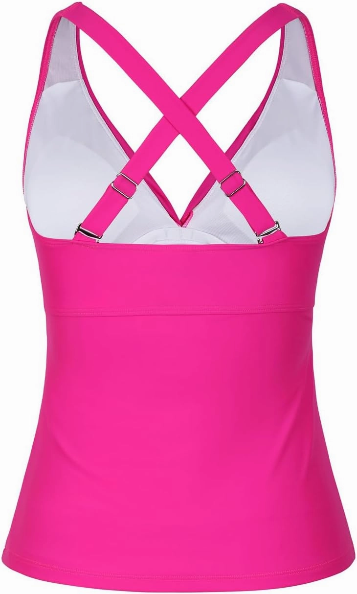 Hilor Women's Underwire Tankini Top Tummy Control Bathing Suits Sexy V Neck Crossover Swim Top Only