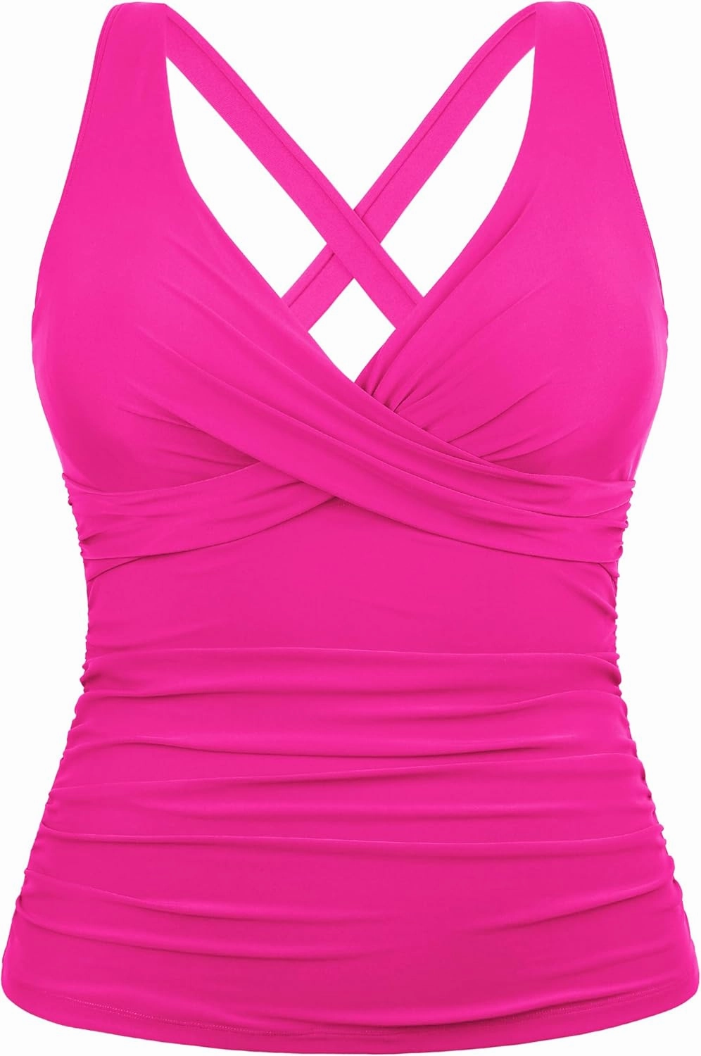 Hilor Women's Underwire Tankini Top Tummy Control Bathing Suits Sexy V Neck Crossover Swim Top Only