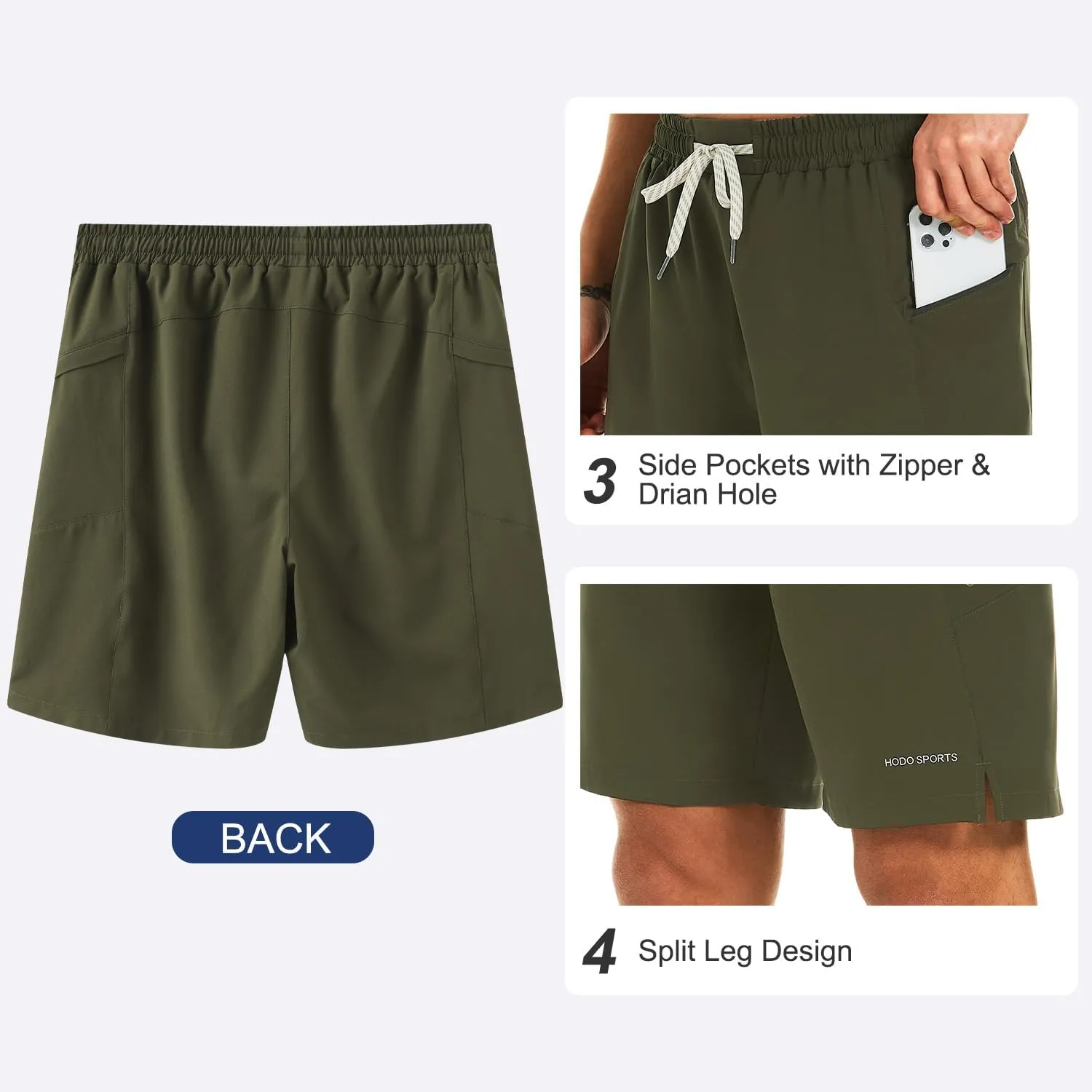 HODOSPORTS Mens Swim Trunks No Mesh Liner Mens Board Shorts 9 Inch Quick-Dry Bathing Suits with Zipper Pockets