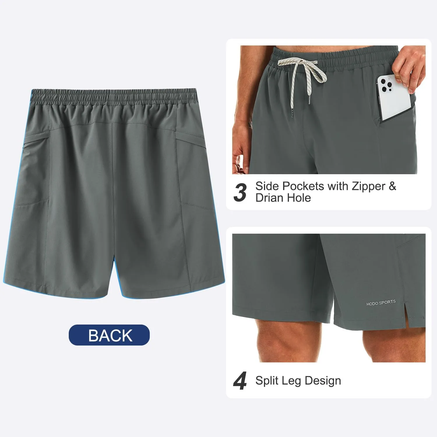 HODOSPORTS Mens Swim Trunks No Mesh Liner Mens Board Shorts 9 Inch Quick-Dry Bathing Suits with Zipper Pockets