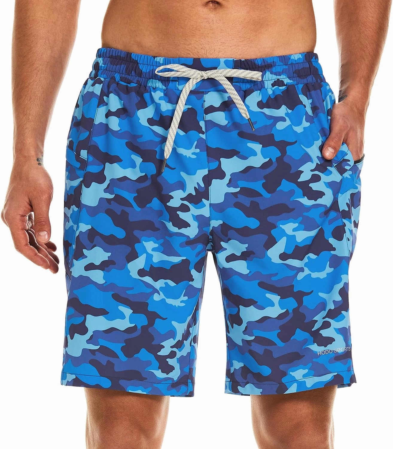 HODOSPORTS Mens Swim Trunks No Mesh Liner Mens Board Shorts 9 Inch Quick-Dry Bathing Suits with Zipper Pockets