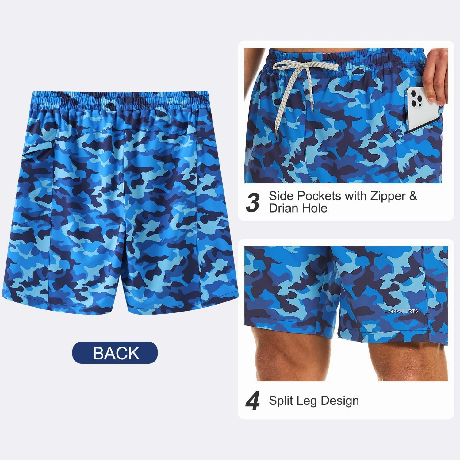 HODOSPORTS Mens Swim Trunks No Mesh Liner Mens Board Shorts 9 Inch Quick-Dry Bathing Suits with Zipper Pockets