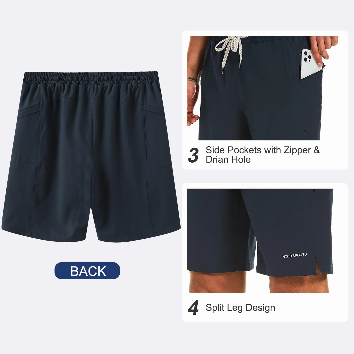 HODOSPORTS Mens Swim Trunks No Mesh Liner Mens Board Shorts 9 Inch Quick-Dry Bathing Suits with Zipper Pockets