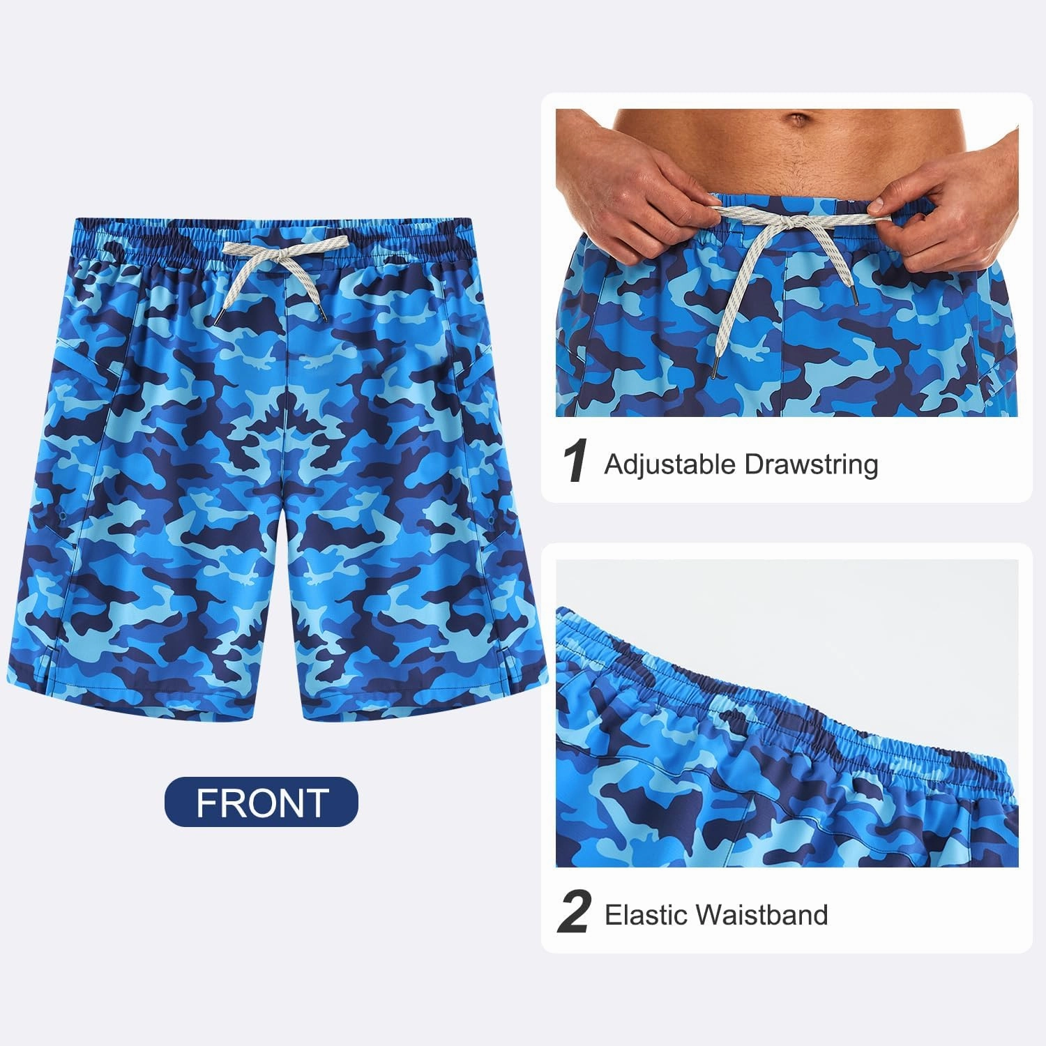 HODOSPORTS Mens Swim Trunks No Mesh Liner Mens Board Shorts 9 Inch Quick-Dry Bathing Suits with Zipper Pockets