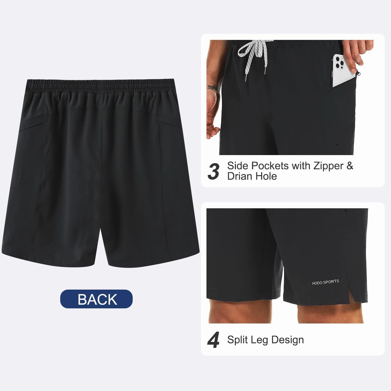 HODOSPORTS Mens Swim Trunks No Mesh Liner Mens Board Shorts 9 Inch Quick-Dry Bathing Suits with Zipper Pockets