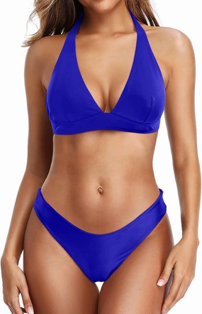 Holipick High Cut Bikini Sets for Women Two Piece Halter Cheeky Swimsuit V Neck Sexy Bathing Suits