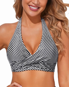 Holipick Women Halter Bikini Tops Push Up Bathing Suit Top V Neck Full Coverage Swimsuit Top Only