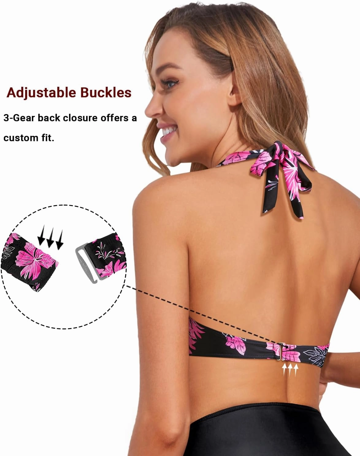 Holipick Women Halter Bikini Tops Push Up Bathing Suit Top V Neck Full Coverage Swimsuit Top Only