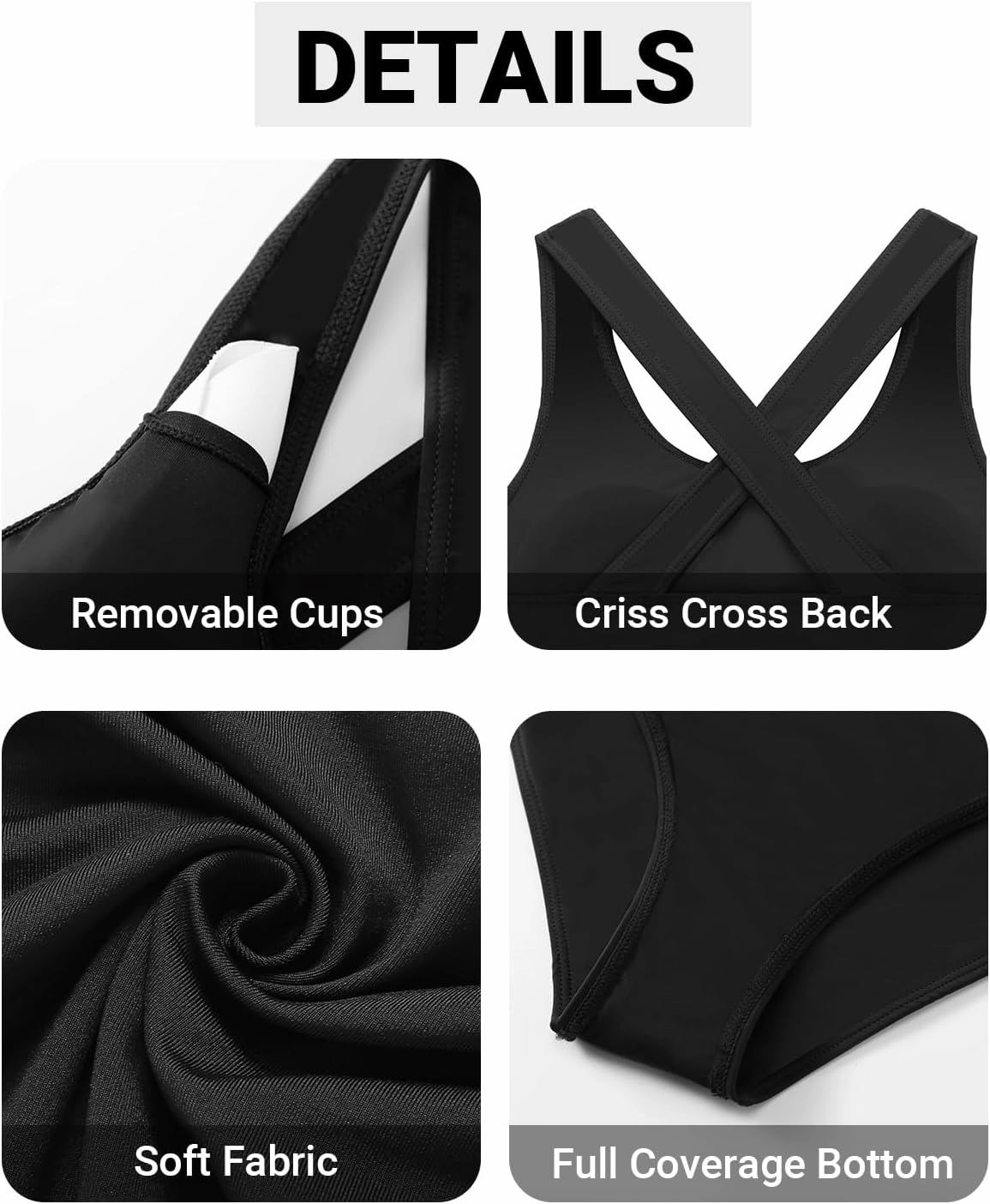 Holipick Women High Waisted Two Piece Bikini Sports Crop Top Swimsuit Scoop Neck Bathing Suit for Teen Girls with Bottom