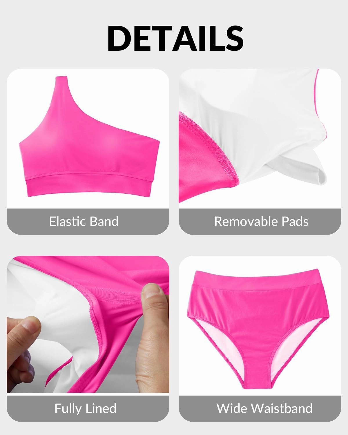 Holipick Women One Shoulder High Waisted Bikini Sets Two Piece Swimsuit Tummy Control Bathing Suit Full Coverage Swimwear