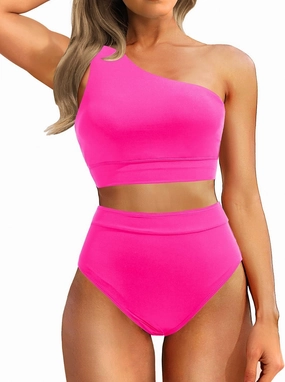 Holipick Women One Shoulder High Waisted Bikini Sets Two Piece Swimsuit Tummy Control Bathing Suit Full Coverage Swimwear