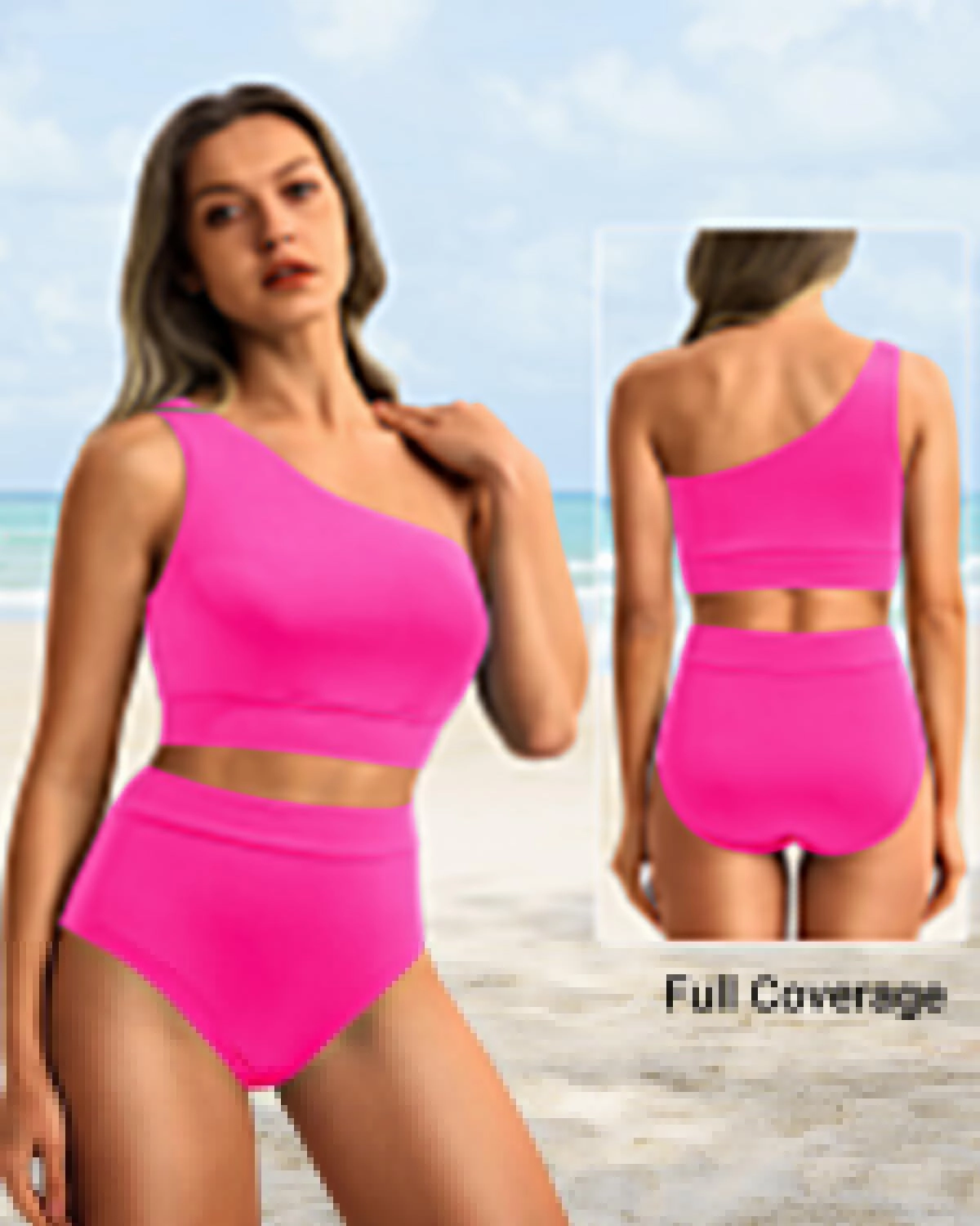 Holipick Women One Shoulder High Waisted Bikini Sets Two Piece Swimsuit Tummy Control Bathing Suit Full Coverage Swimwear