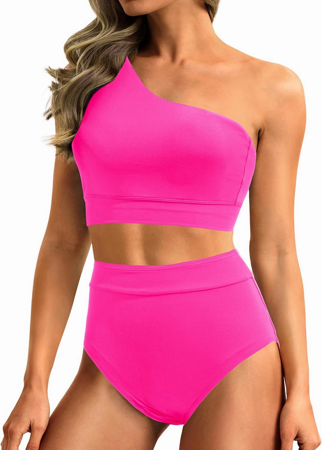 Holipick Women One Shoulder High Waisted Bikini Sets Two Piece Swimsuit Tummy Control Bathing Suit Full Coverage Swimwear