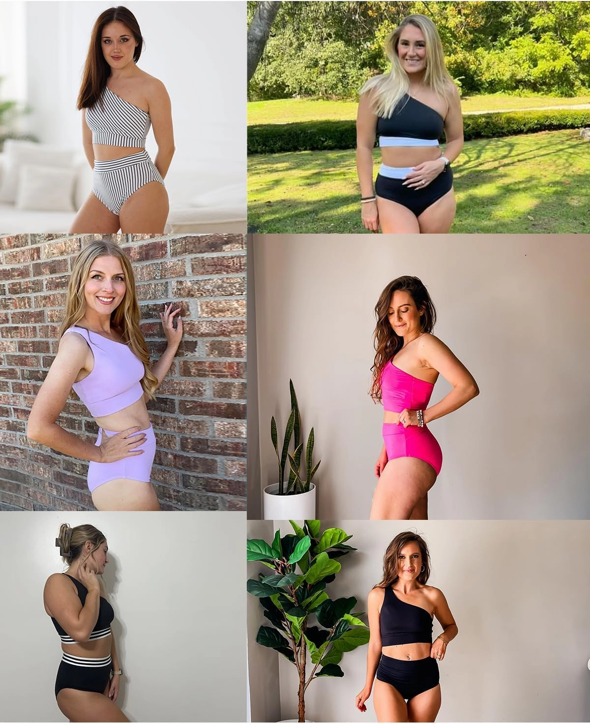 Holipick Women One Shoulder High Waisted Bikini Sets Two Piece Swimsuit Tummy Control Bathing Suit Full Coverage Swimwear