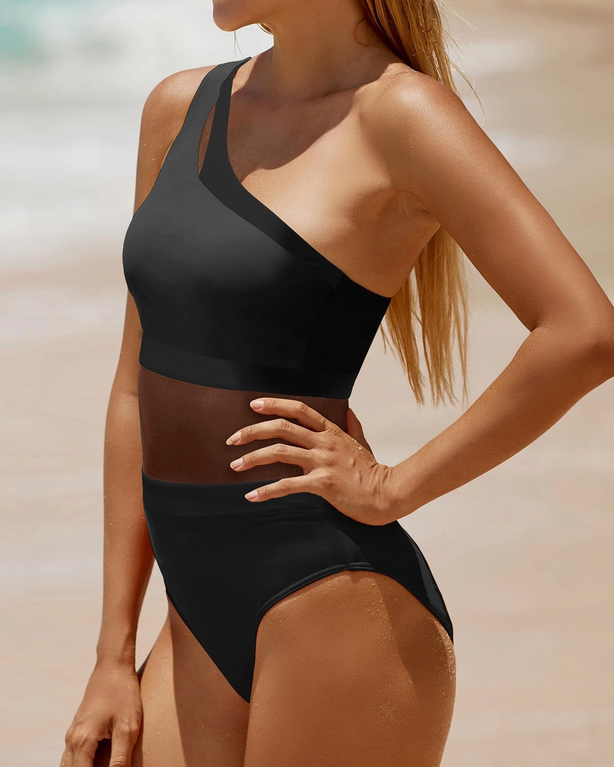 Holipick Women's One Shoulder One Piece Swimsuit Cutout Bathing Suits Mesh Slimming Swimwear for Teen Girls