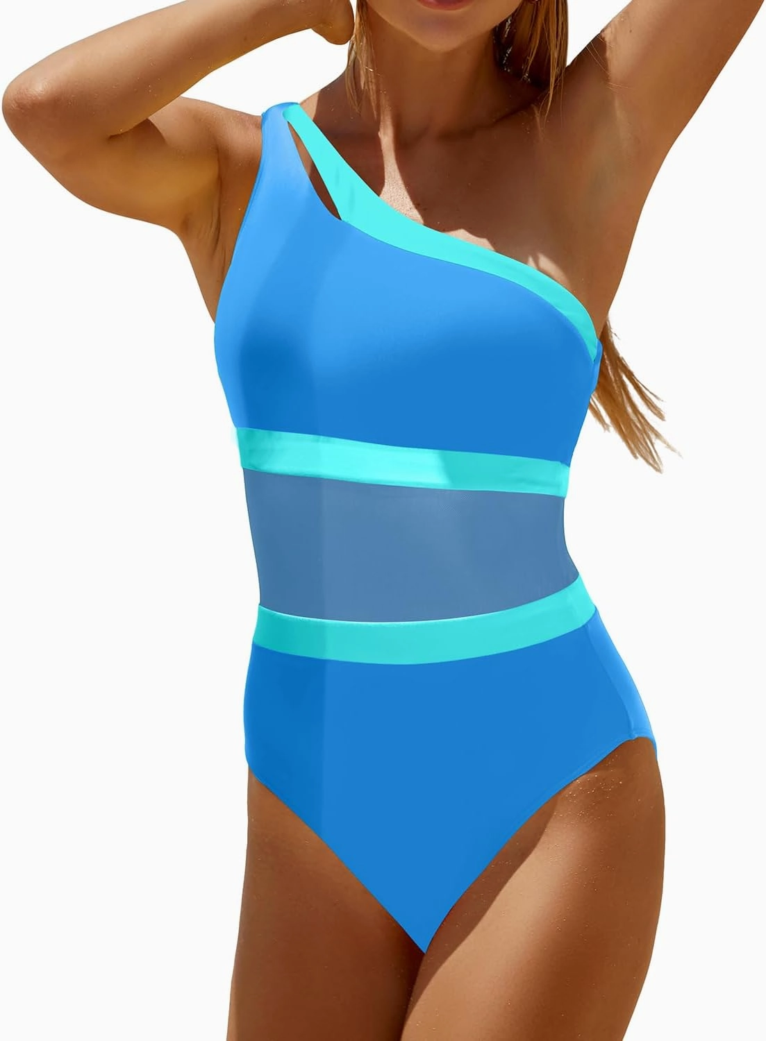 Holipick Women's One Shoulder One Piece Swimsuit Cutout Bathing Suits Mesh Slimming Swimwear for Teen Girls