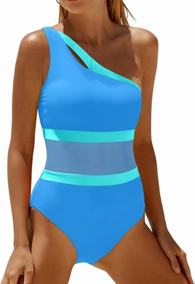 Holipick Women's One Shoulder One Piece Swimsuit Cutout Bathing Suits Mesh Slimming Swimwear for Teen Girls