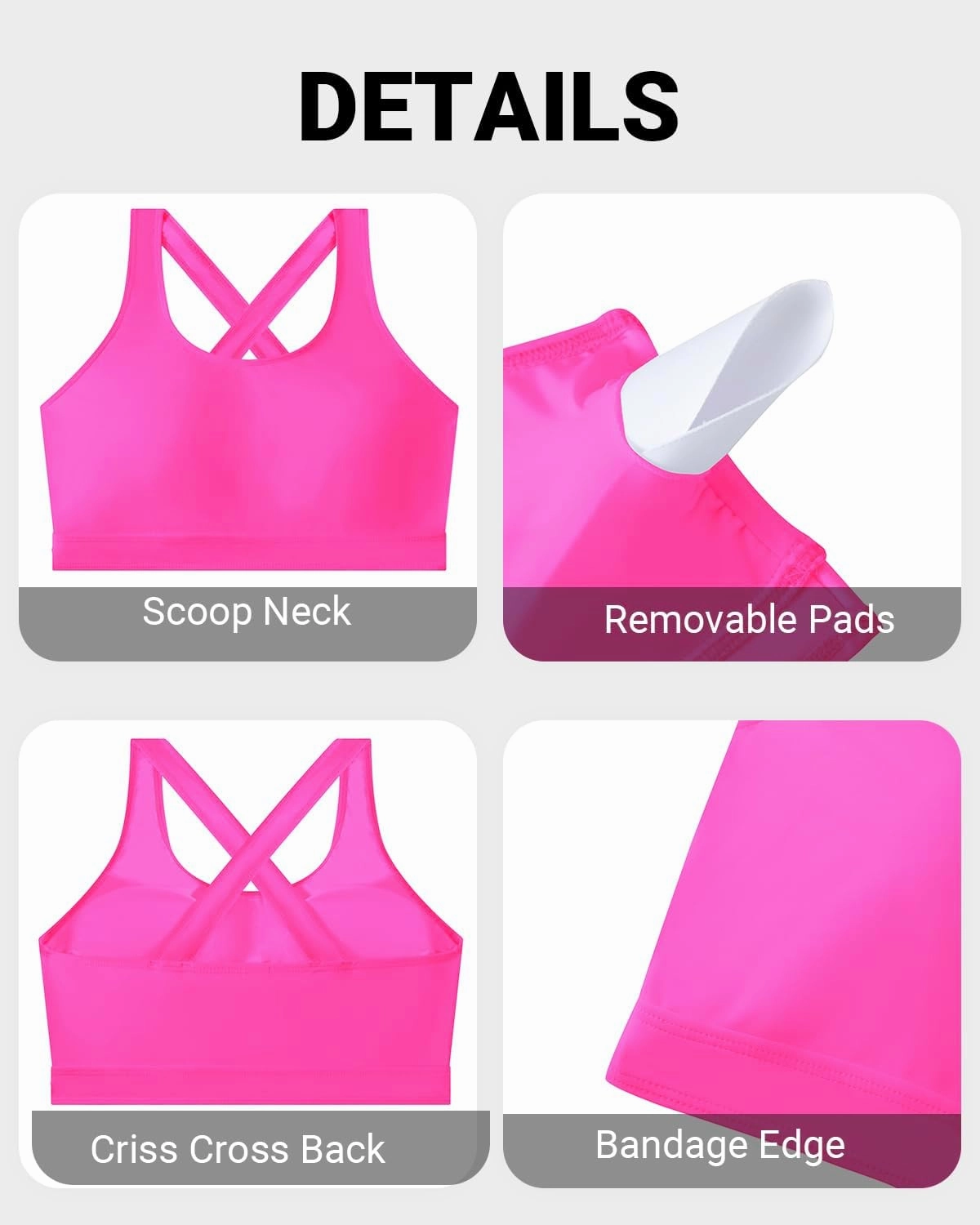 Holipick Women's Sports Bra Bikini Top Only Criss Cross Scoop Neck Swimsuit Bathing Suit Separate