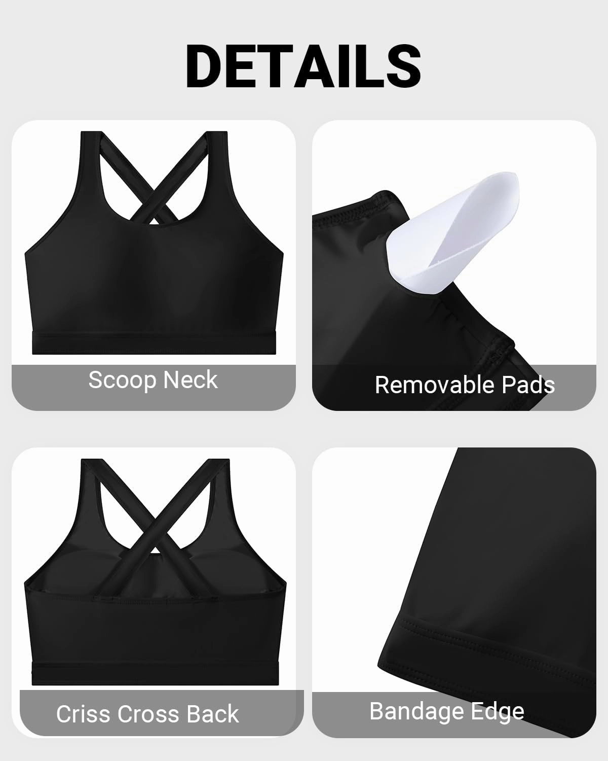 Holipick Women's Sports Bra Bikini Top Only Criss Cross Scoop Neck Swimsuit Bathing Suit Separate