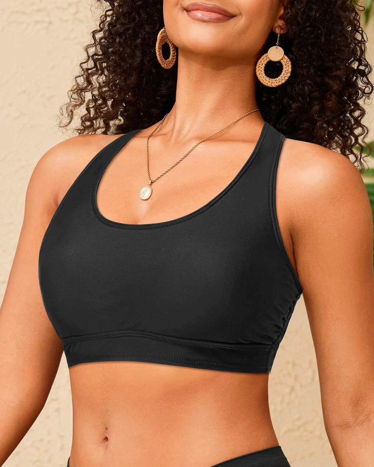 Holipick Women's Sports Bra Bikini Top Only Criss Cross Scoop Neck Swimsuit Bathing Suit Separate