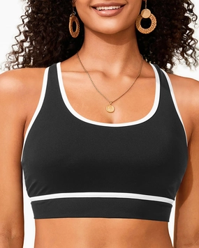 Holipick Women's Sports Bra Bikini Tops Racerback Swim Top Scoop Neck Bathing Suits Top Modest Padded Crop Tops Swimsuit Only