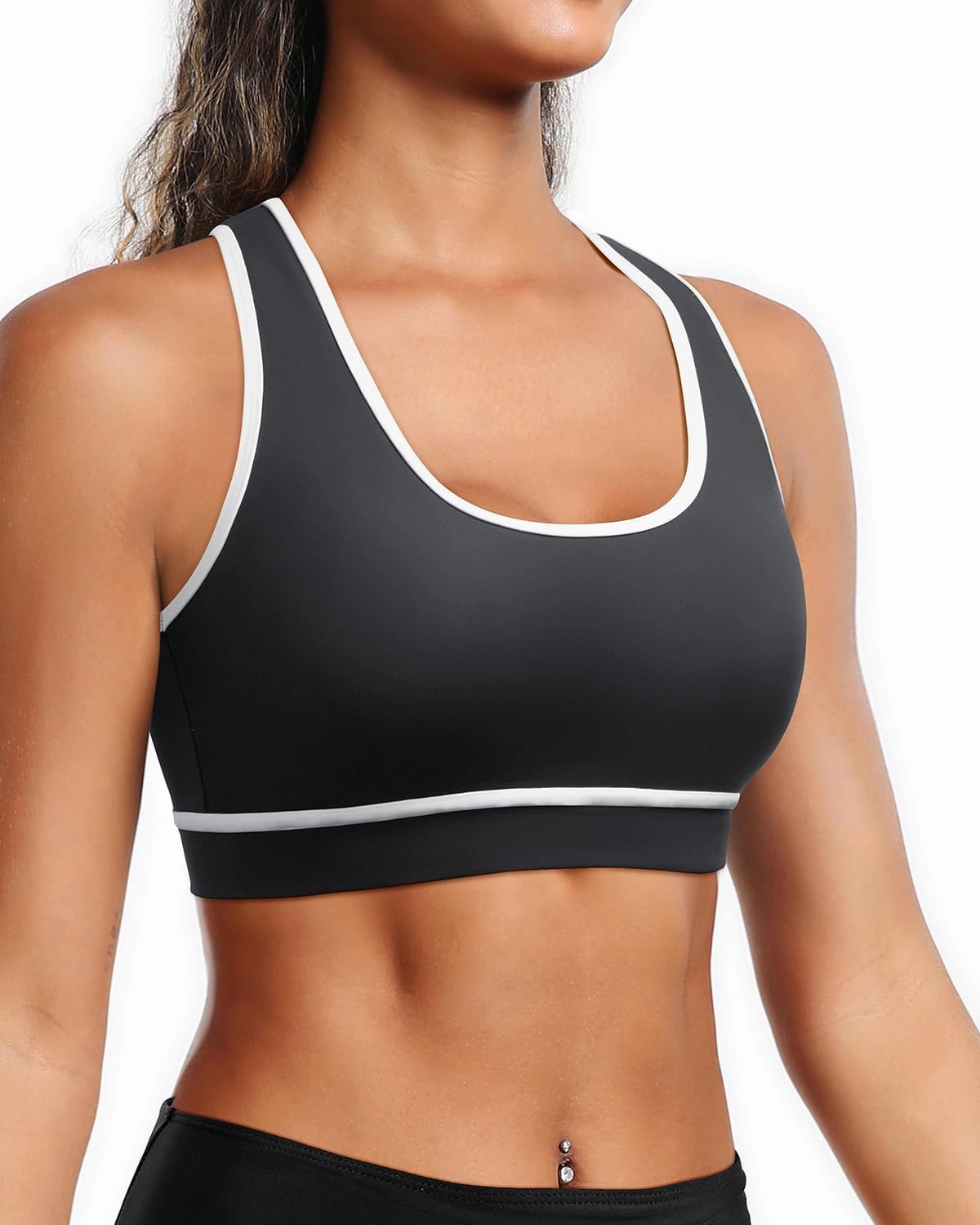 Holipick Women's Sports Bra Bikini Tops Racerback Swim Top Scoop Neck Bathing Suits Top Modest Padded Crop Tops Swimsuit Only