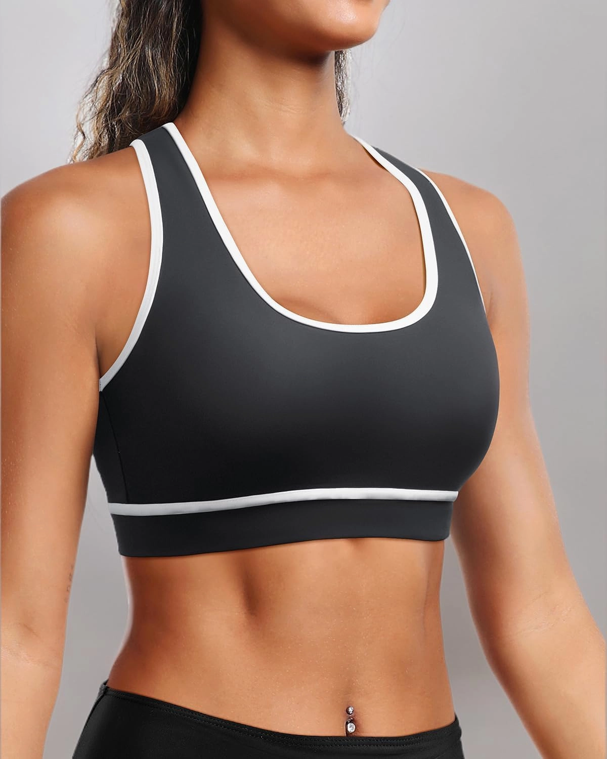 Holipick Women's Sports Bra Bikini Tops Racerback Swim Top Scoop Neck Bathing Suits Top Modest Padded Crop Tops Swimsuit Only