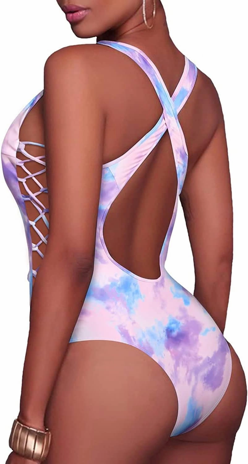 Holipick Women Sexy One Piece Swimsuit One Shoulder Bathing Suit Lace Up Swimwear Monokini