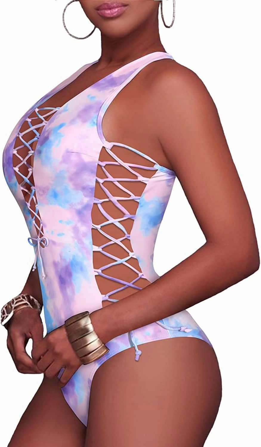 Holipick Women Sexy One Piece Swimsuit One Shoulder Bathing Suit Lace Up Swimwear Monokini