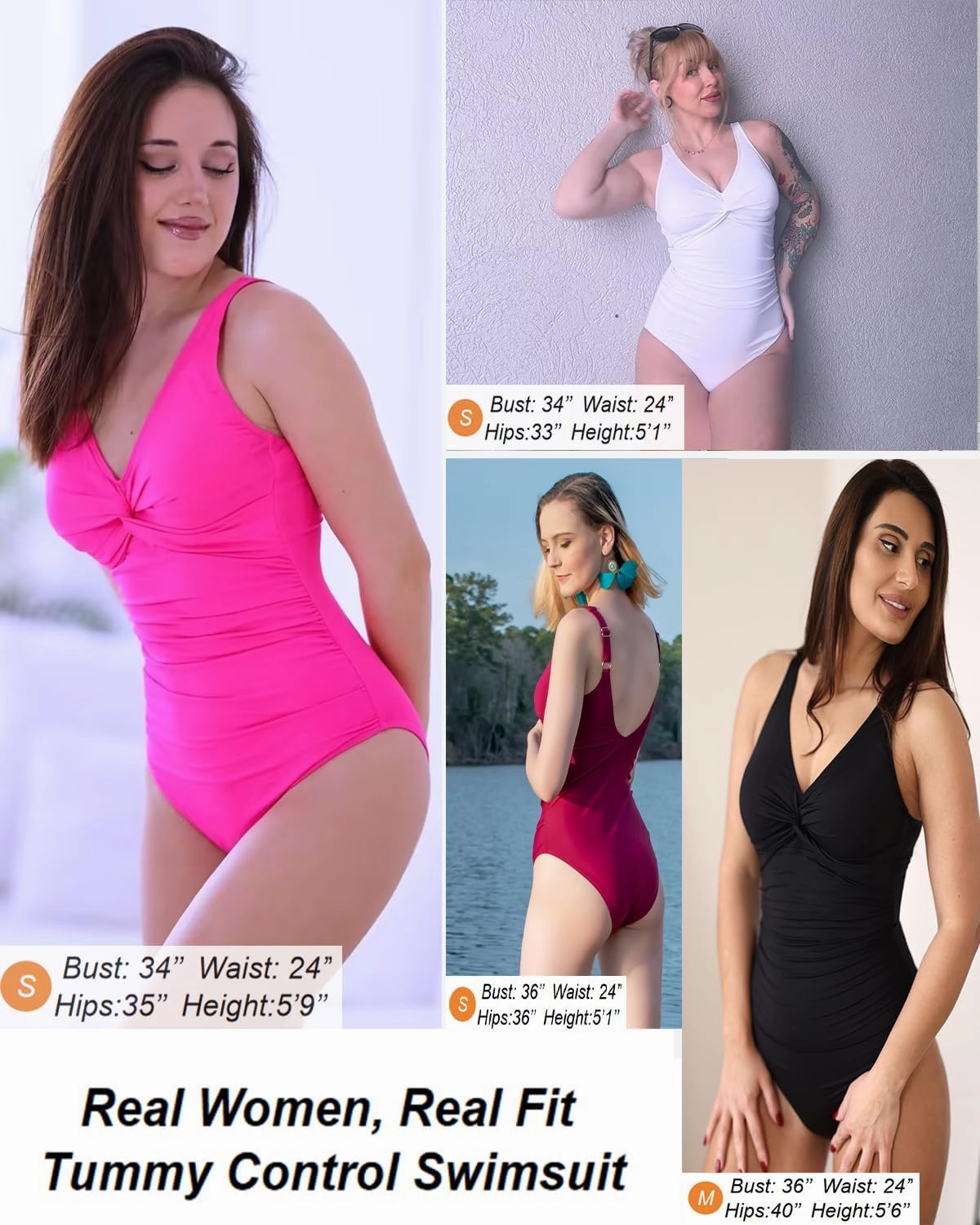 Holipick Women Tummy Control One Piece Swimsuit - Push Up Bathing Suit Full Coverage Slimming Swimwear