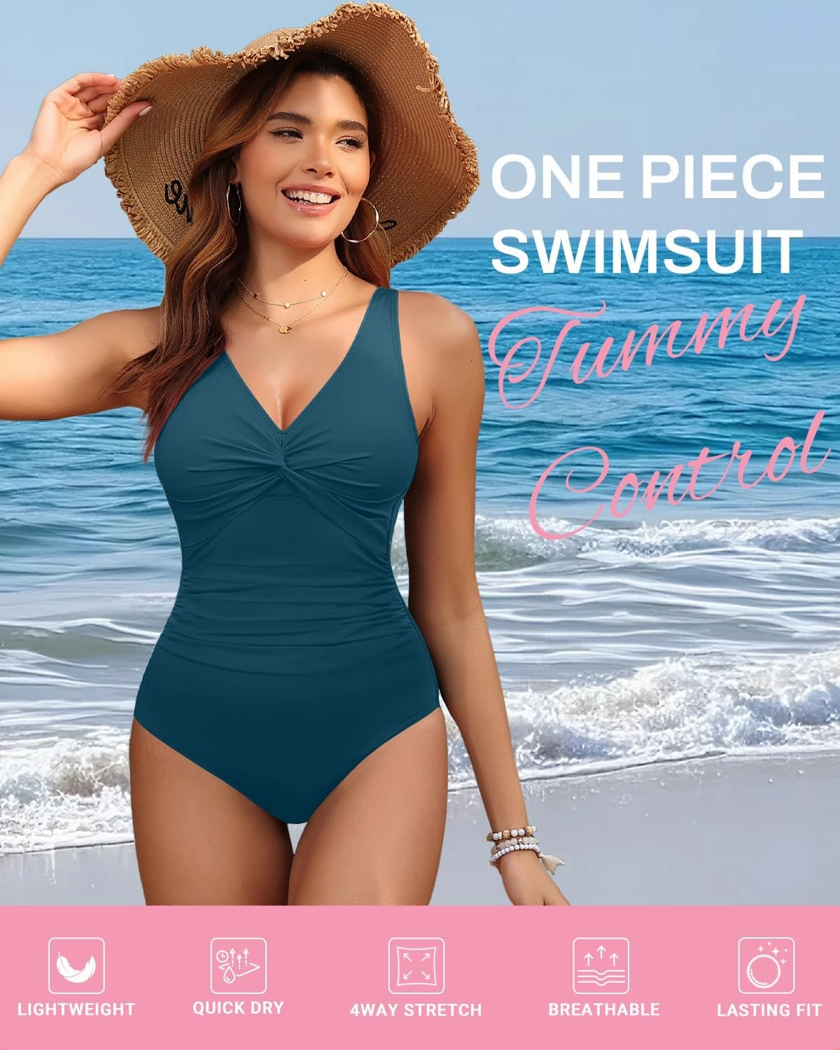 Holipick Women Tummy Control One Piece Swimsuit - Push Up Bathing Suit Full Coverage Slimming Swimwear