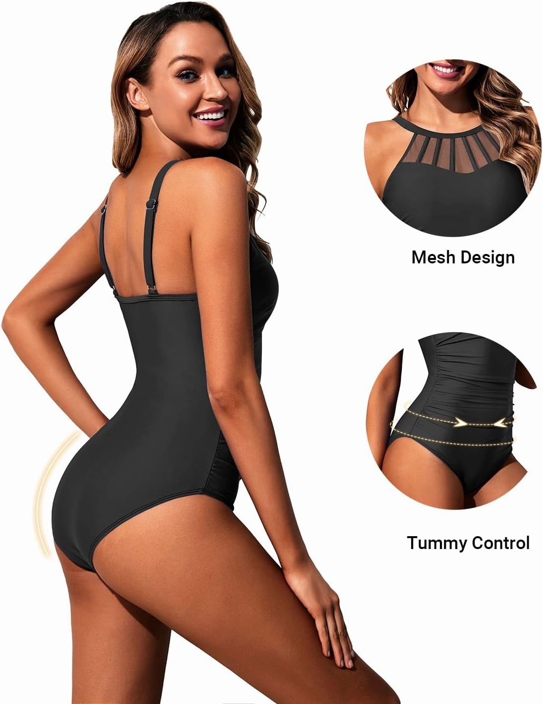 Holipick Women Tummy Control One Piece Swimsuit Modest Bathing Suit Full Coverage High Neck Swimwear