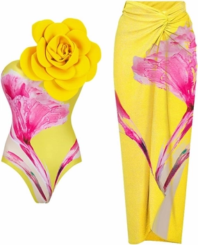 IBAKOM One Piece Swimsuit for Women with Matching Swim Long Skirt Sexy Push Up Bathing Suits Two Pieces Bikini Set