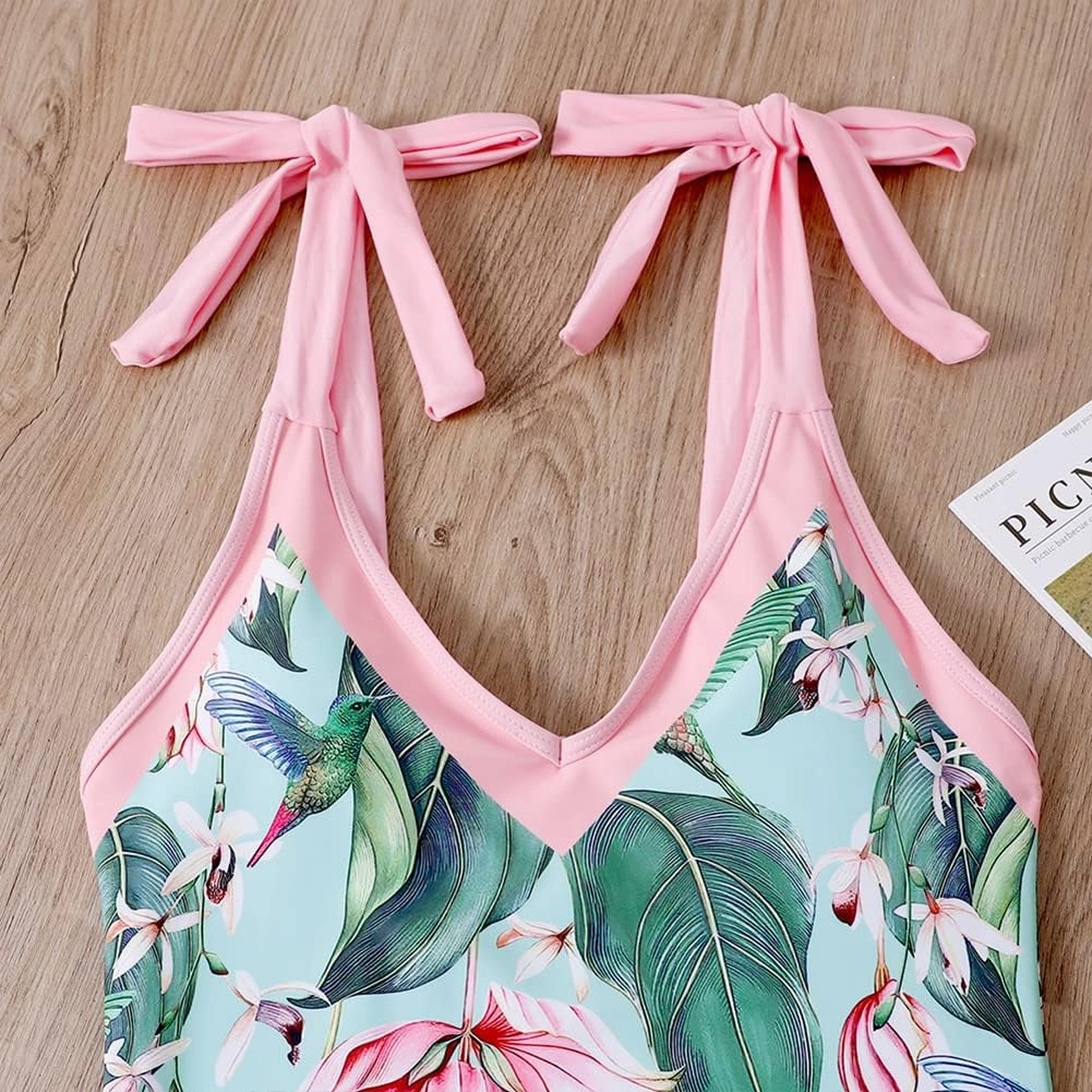 IDOPIP Women's One Piece Swimsuit with Beach Cover up Wrap Skirt Sarong Retro Floral Print Bikini Set Two Piece Bathing Suit