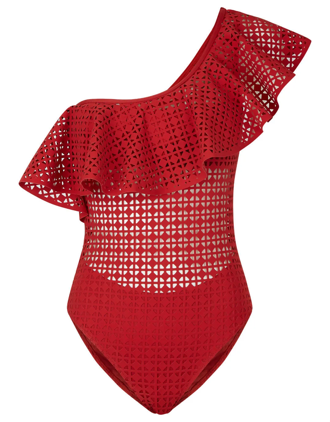 IRENE ONE SHOULDER LASER ONE PIECE IN RED MATTE