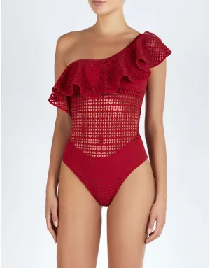 IRENE ONE SHOULDER LASER ONE PIECE IN RED MATTE