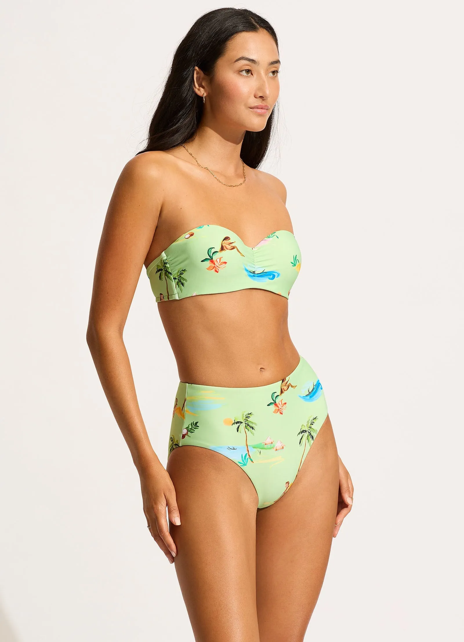 Isla Palm High Waisted Bikini Bottom - Sage