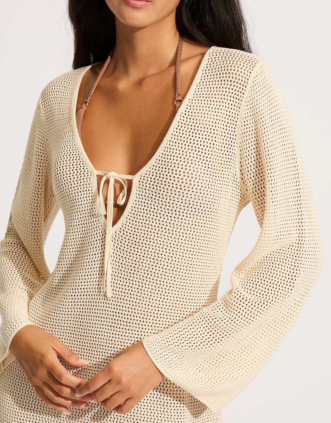 Isla Palm Knit Cover Up - Ecru