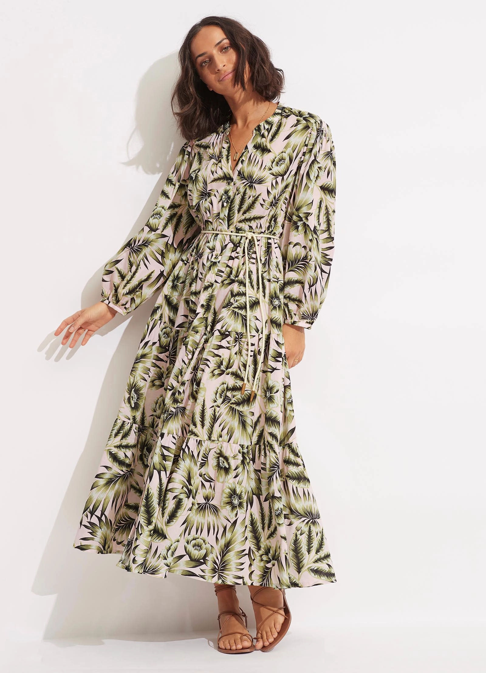 Island In The Sun Button Dress - Avocado