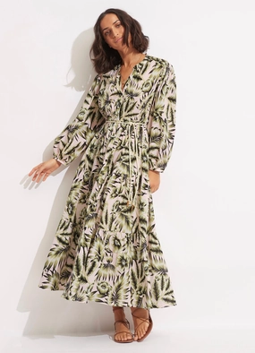 Island In The Sun Button Dress - Avocado