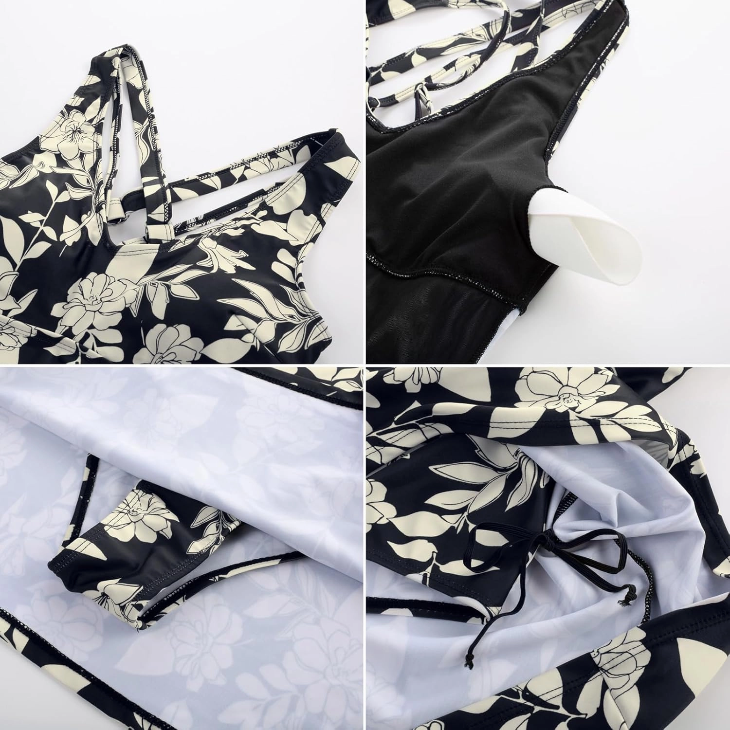 JASAMBAC One Piece Swimdress Swimsuits for Women Tummy Control V Neck Skirt Swimwear A Line Print Bathing Suits