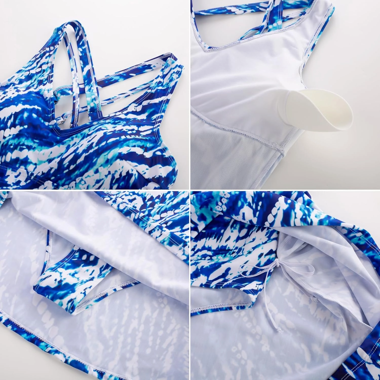 JASAMBAC One Piece Swimdress Swimsuits for Women Tummy Control V Neck Skirt Swimwear A Line Print Bathing Suits