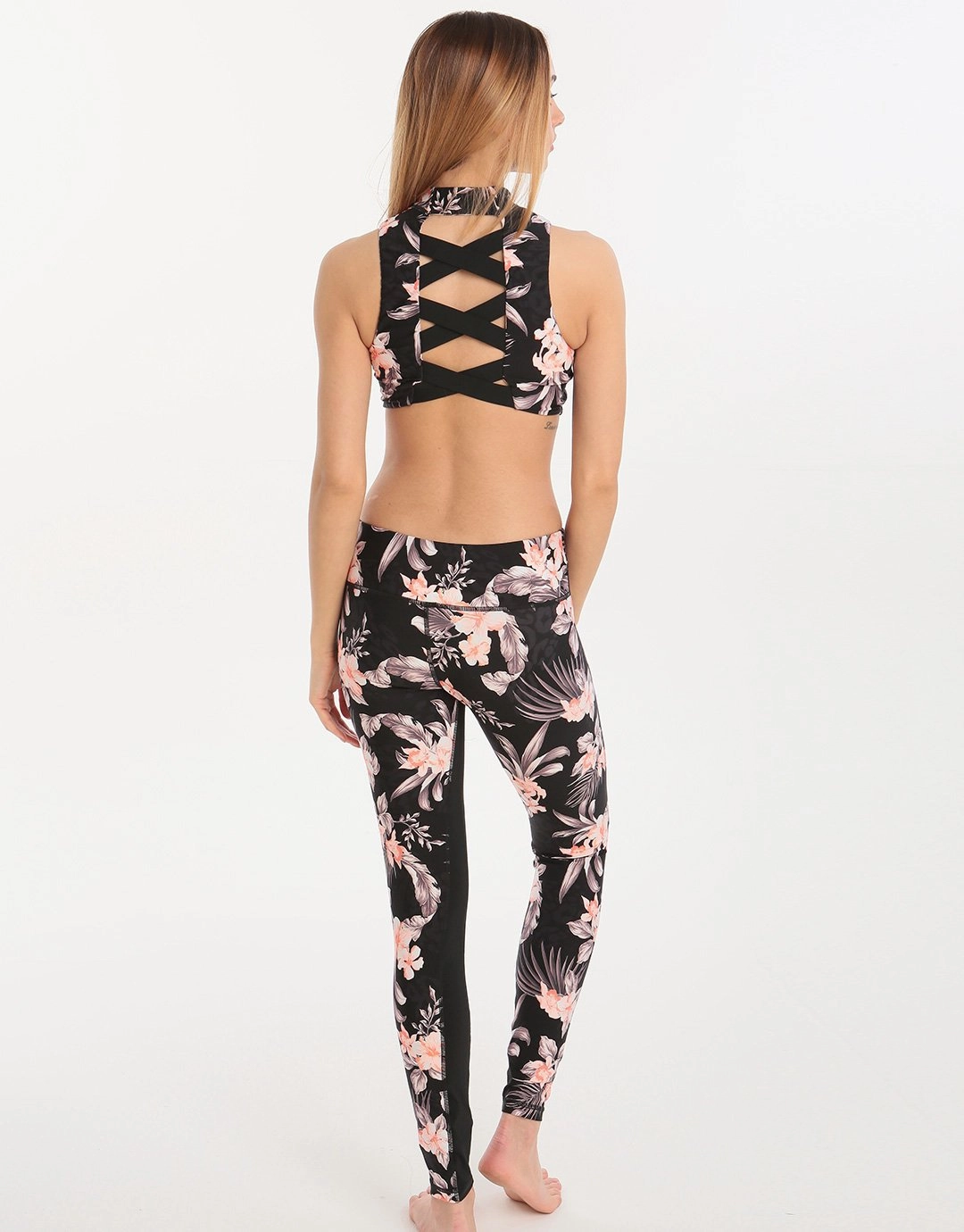 Jungle Floral Cross Back Top - Black