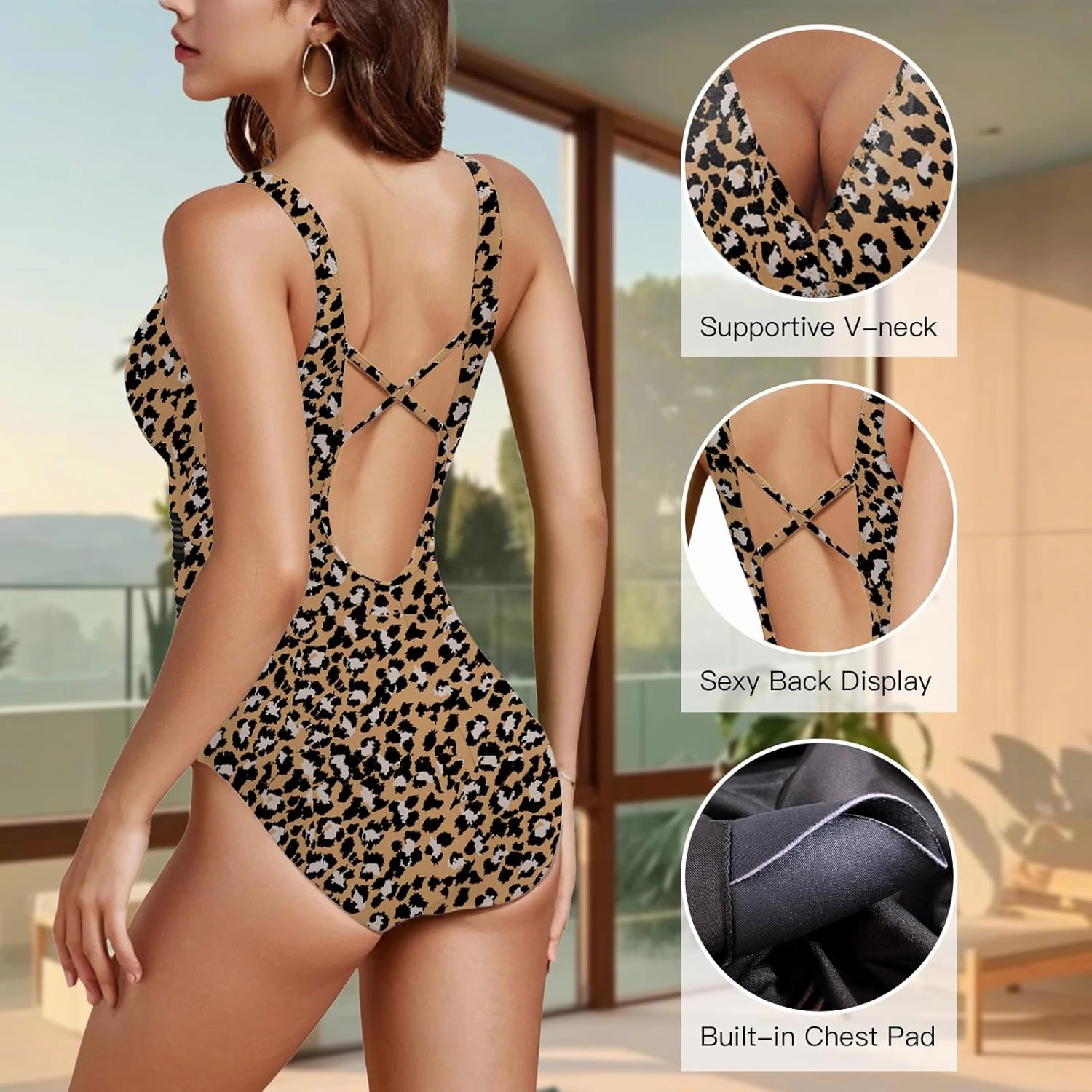 Jusfitsu Women's One Piece Swimsuits Tummy Control V Neck Bathing Suit for Women Sexy Mesh High Waisted Swimwear
